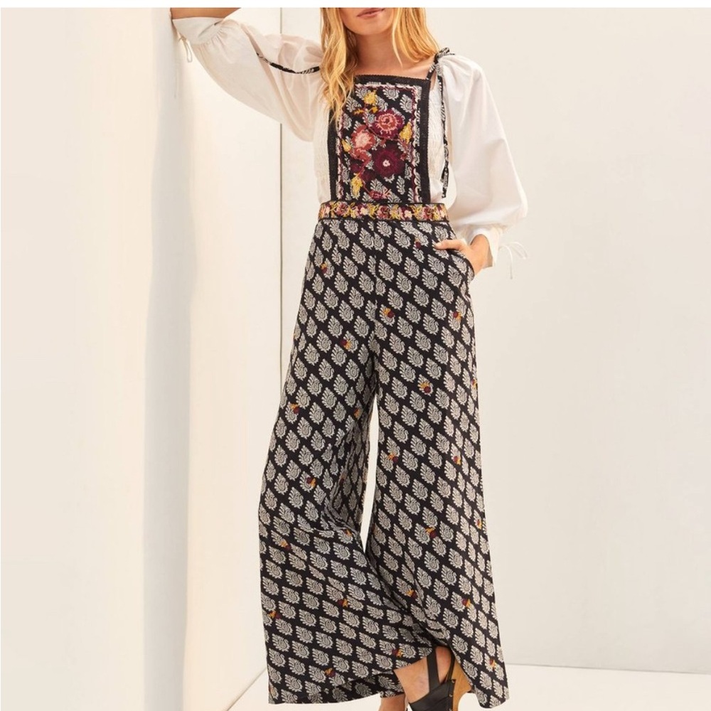 NWOT Anthropologie Black and White Floral Jumpsuit